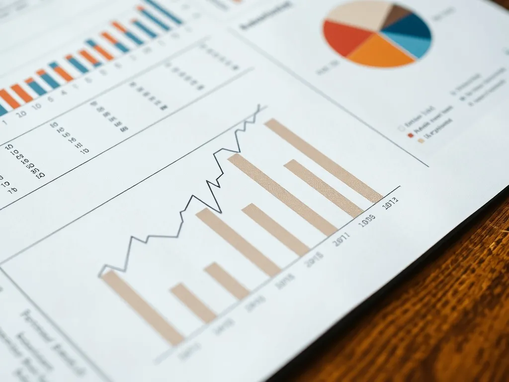 Close up of a financial document with charts and graphs show